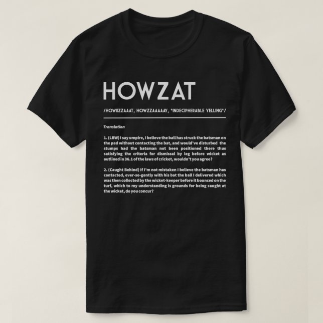 HOWZAT The Cricketers Appeal White text T-Shirt (Design Front)