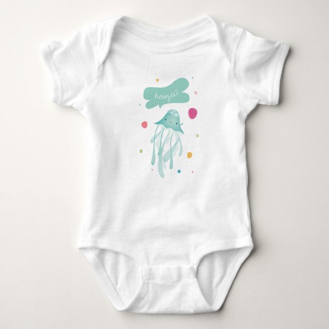 "Howzit?" Maui Hawaii Jellyfish Baby Bodysuit (Front)