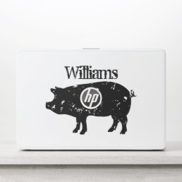 HP laptop skin with vintage pig animal silhouette