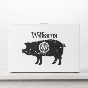 HP laptop skin with vintage pig animal silhouette