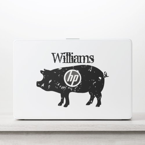 HP laptop skin with vintage pig animal silhouette