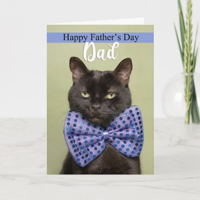 Hppy Father's Day Cool Black Cat in Bow Tie Holiday Card (Front)