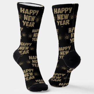 Happy New Year Gold Glitter on Black 
