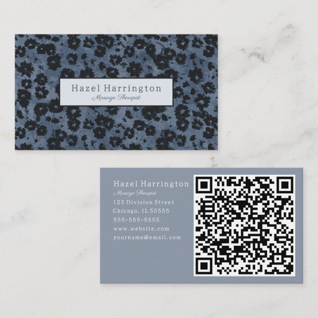 HQ Code Modern Floral Business Card Dark Blue (Front/Back)
