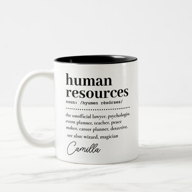 HR Appreciation Gift, Human Resources Definition Two-Tone Coffee Mug (Left)