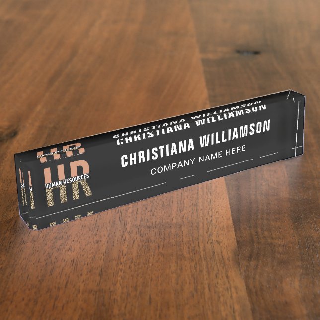 HR Human Resources Leopard Print HR Custom Desk Name Plate (Side)