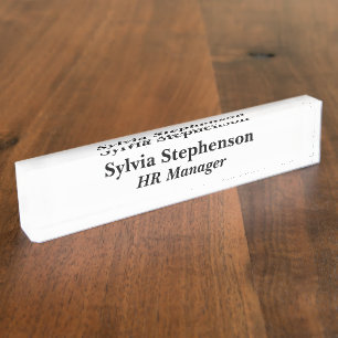 HR Manager White Acrylic Desk Name Plate