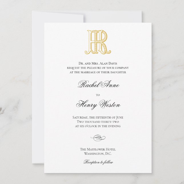 HR Monogram or RH Monogram Wedding Invitations (Front)