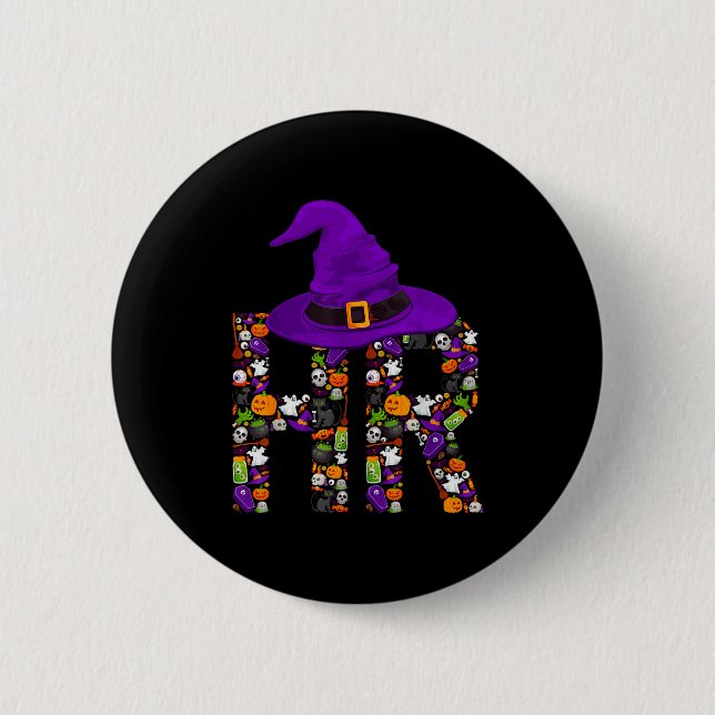 Hr Witch Human Resources Pumpkin Halloween Costume Button (Front)
