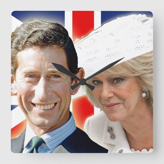 HRH Prince Charles & HRH Duchess of Cornwall Square Wall Clock (Front)