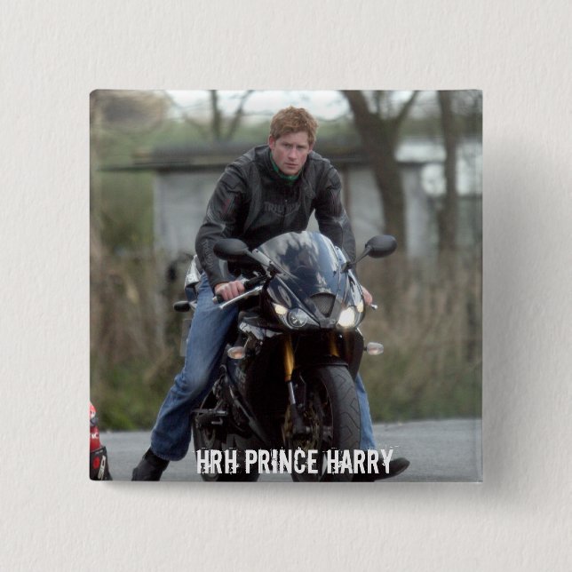 HRH Prince Harry motorbike Pinback Button (Front)