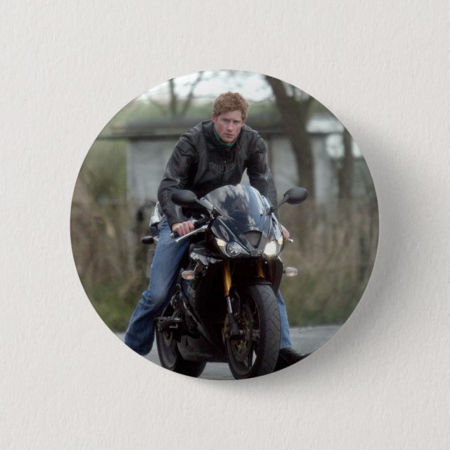 HRH Prince Harry motorbike Pinback Button (Front)