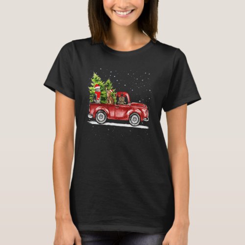 Hristmas Cat Lover Ride Red Truck Xmas Santa Hat P T_Shirt