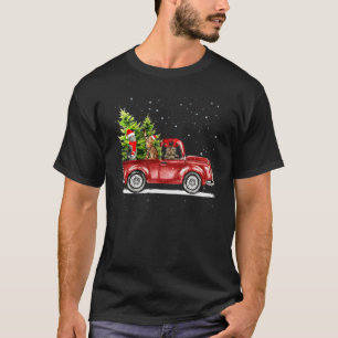 Hristmas Cat Ride Red Truck Xmas Santa Hat Pajamas T-Shirt