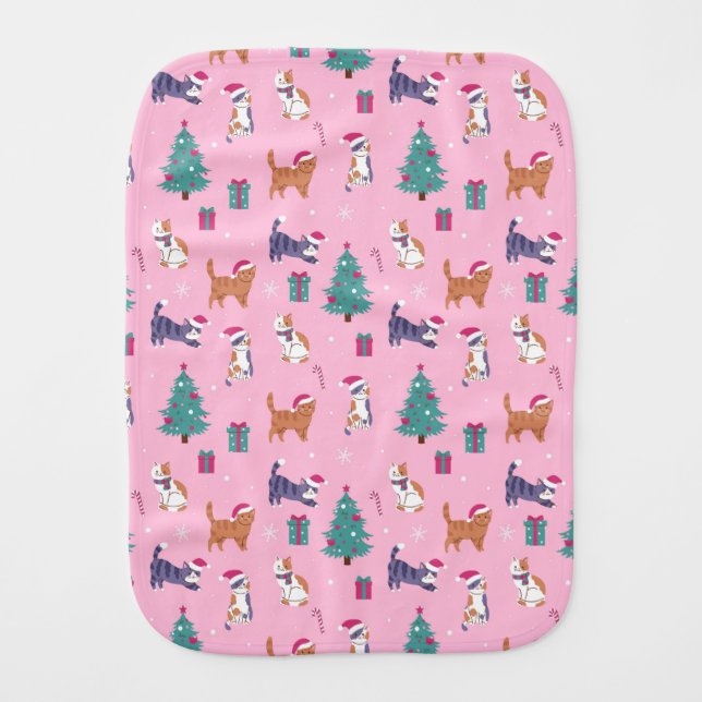 hristmas Cats and Trees Holiday Pattern Baby Burp Cloth (Front)