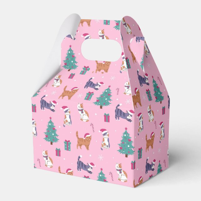 hristmas Cats and Trees Holiday Pattern Favor Boxes (Front Side)