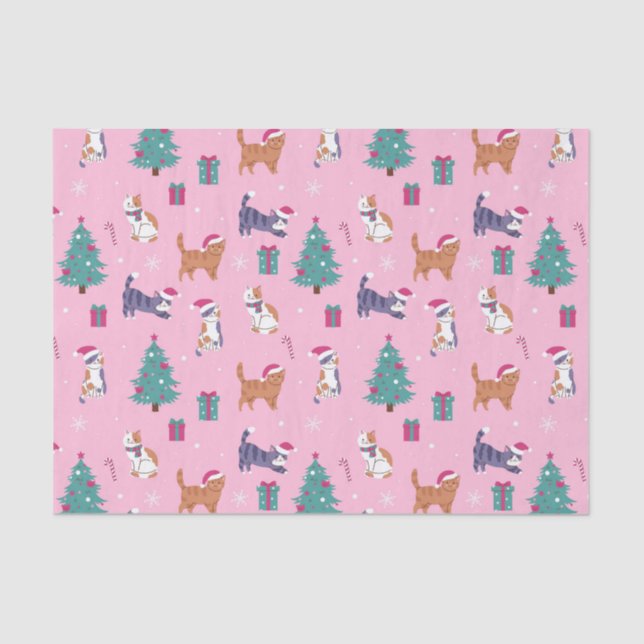 hristmas Cats and Trees Holiday Pattern Tissue Paper (Front)