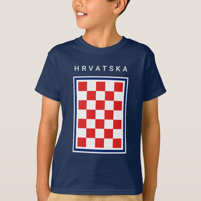 Hrvatska Checker Blue Border T-Shirt (Front)