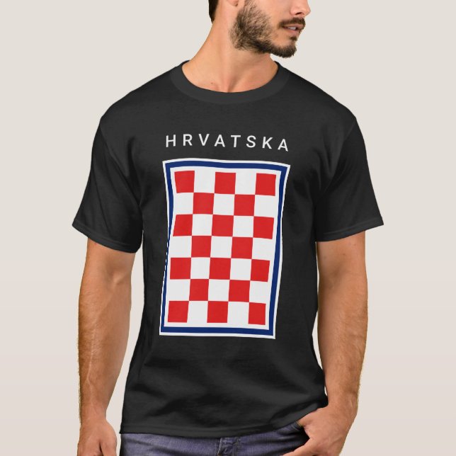 Hrvatska Checker Blue Border T-Shirt (Front)