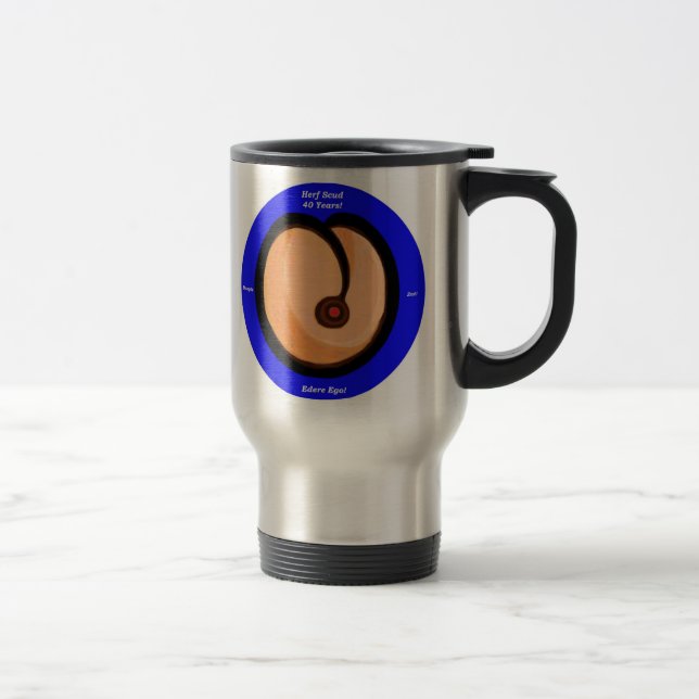 HS Peach Round Blue Border HerfScud Travel Mug (Right)