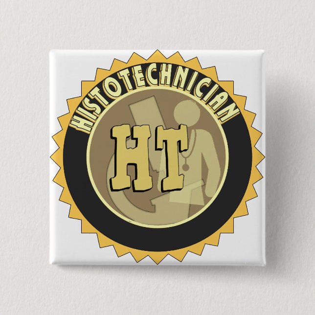 HT BADGE  HISTOTECHNICIAN HISTOLOGY TECH LOGO PINBACK BUTTON (Front)