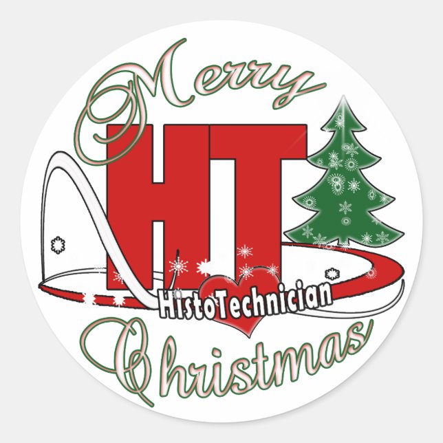 HT MERRY CHRISTMAS HISTO TECHNICIAN CLASSIC ROUND STICKER (Front)
