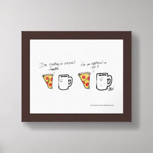HTC Pepperoni Pizza and Coffee Mug Cartoon Framed Art