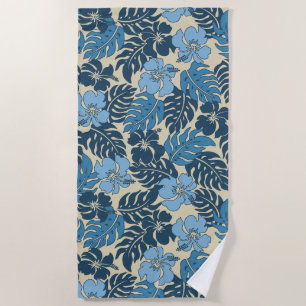 Huakini Bay Hawaiian Hibiscus Floral- Indigo Beach Towel