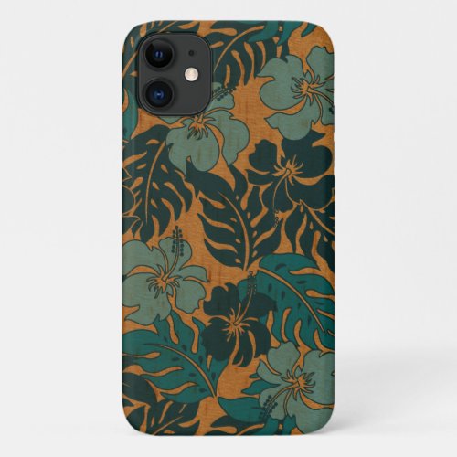 Huakini Bay Hawaiian Hibiscus Vintage Faux Wood iPhone 11 Case