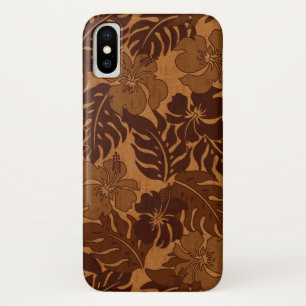 Huakini Bay Hawaiian Hibiscus Vintage Faux Wood iPhone X Case