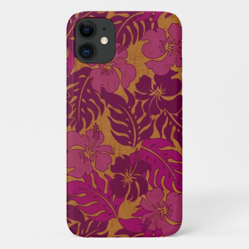 Huakini Bay Hawaiian Hibiscus Violet Faux Wood iPhone 11 Case