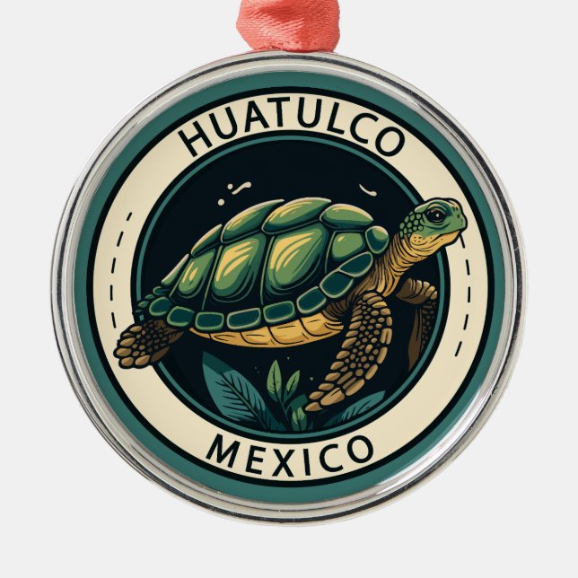 Huatulco Mexico Turtle Badge Metal Ornament (Front)