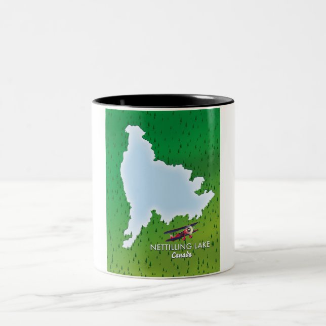 Hubbard lake Northern Michigan lake map Two-Tone C Coffee Mug (Center)