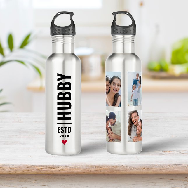 Hubby  |  4 Photo Collage Valentine's Day Gift  St Stainless Steel Water Bottle (Creator Uploaded)
