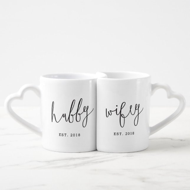 Hubby and Wifey Cute Couple Mug Set (Front Nesting)