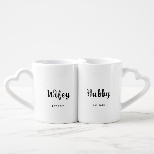 Hubby and Wifey Cute Newlywed Mug Set (Front Nesting)