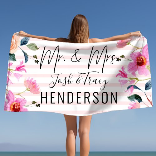 Hubby and Wifey Mr and Mrs Bride and Groom Beach Towel