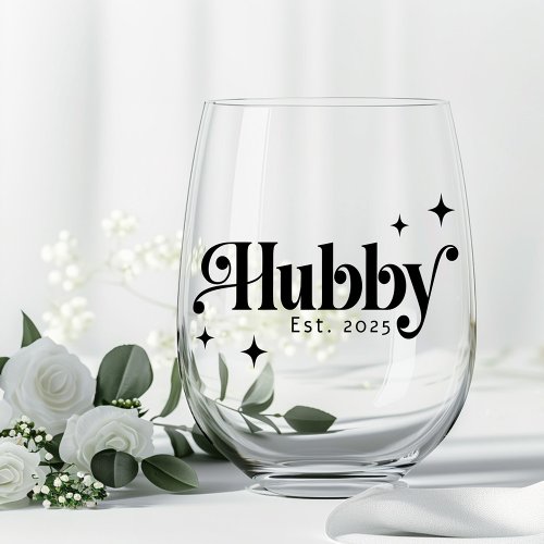 Hubby any color elegant retro font and stars stemless wine glass