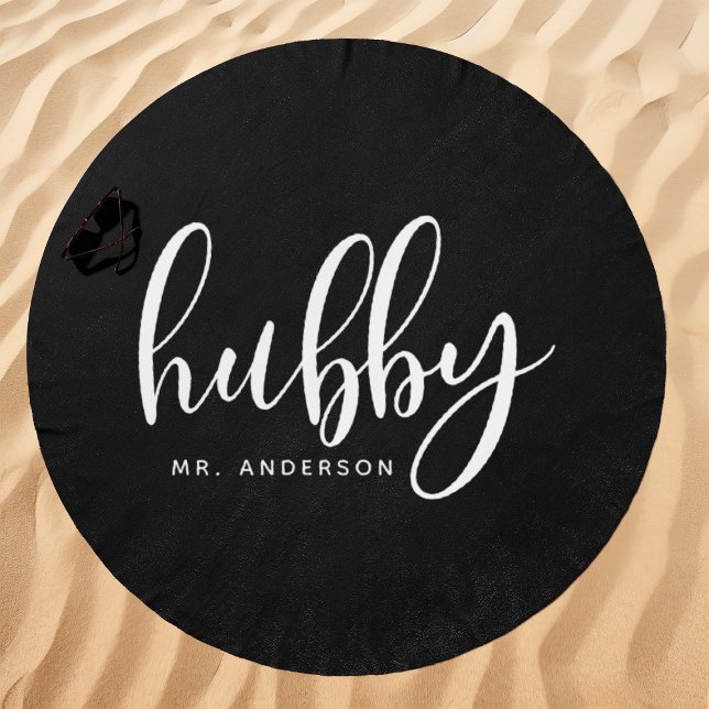 Hubby Black And White Groom Name Beach Towel (Creator Uploaded)