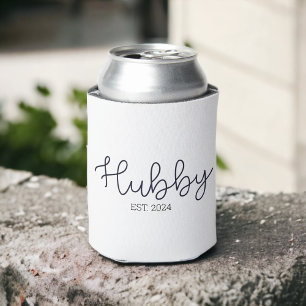 Hubby Black Script Personalized Year Can Cooler