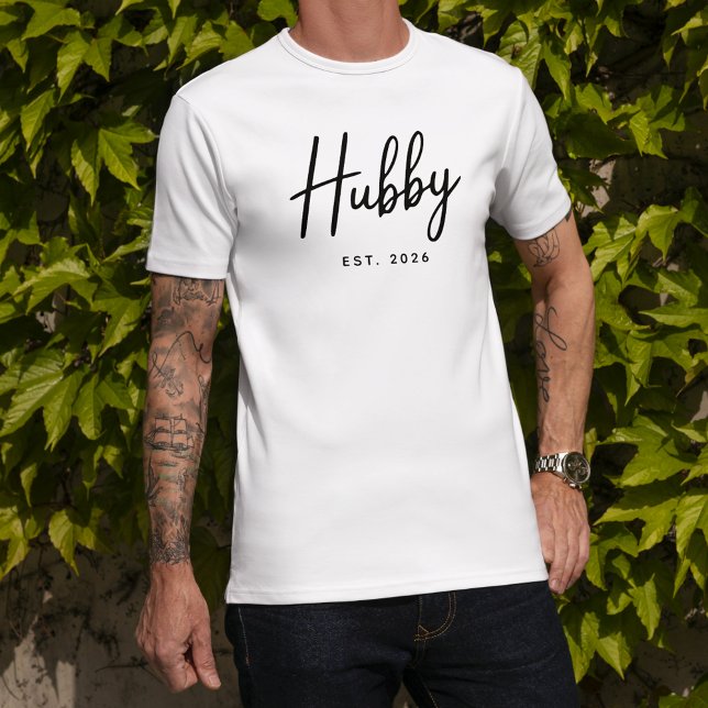 Hubby Black Script Typography Established Year     T-Shirt (Creator Uploaded)