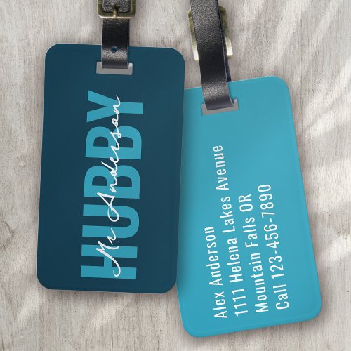 Hubby Blue Monogram Honeymoon Luggage Tag