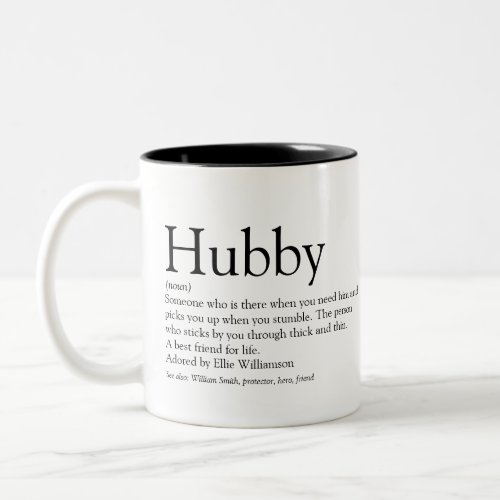 Hubby Definition Quote Black and White Modern Two_Tone Coffee Mug