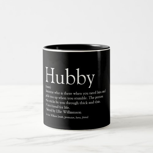 Hubby Definition Quote Fun Cool Black and White Two_Tone Coffee Mug