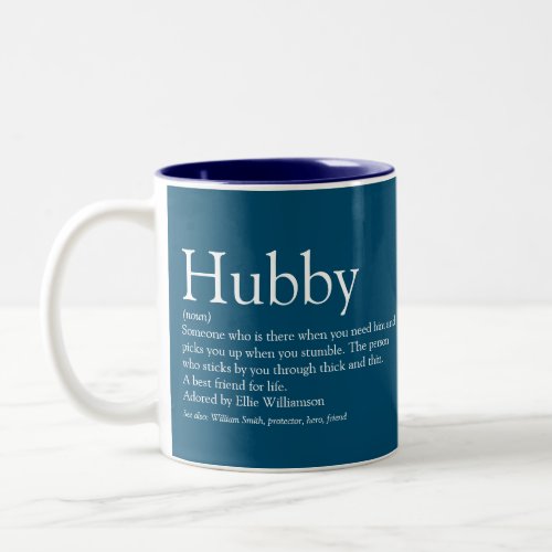 Hubby Definition Quote Fun Cool Modern Blue Two_Tone Coffee Mug