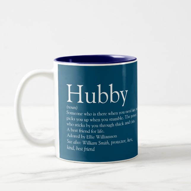 Hubby Definition Quote Fun Cool Modern Blue Two-Tone Coffee Mug (Left)