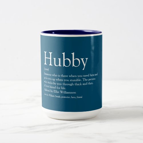 Hubby Definition Quote Fun Modern Blue Two_Tone Coffee Mug