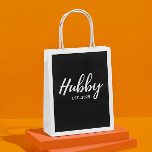 Hubby Est. White Script - Modern Groomsmen Gift Grocery Bag