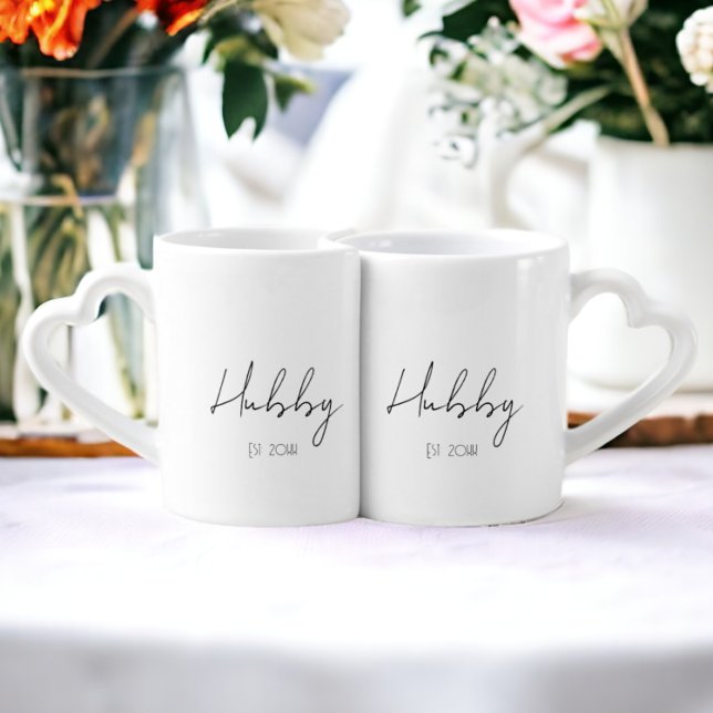 Hubby Gay Wedding Personalized Established Year Coffee Mug Set
