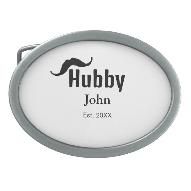 Hubby husband add name date year moustache simple  belt buckle (Front)